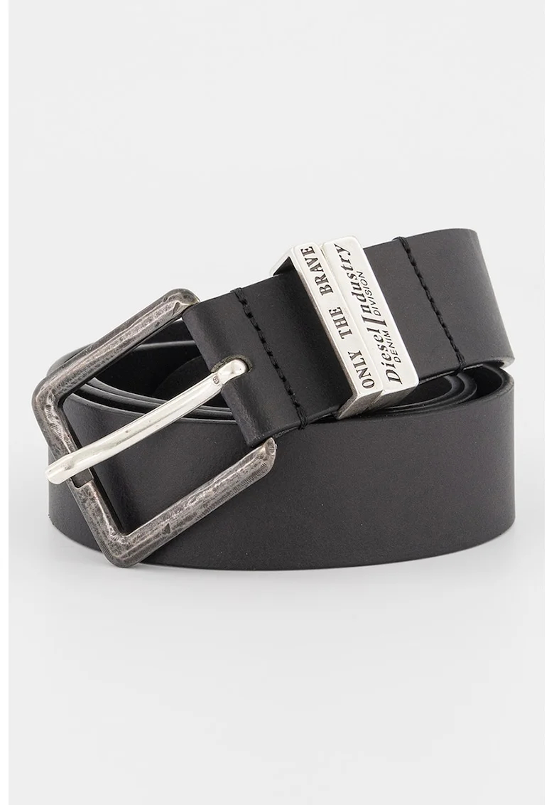 Curea din piele cu model uni, Negru