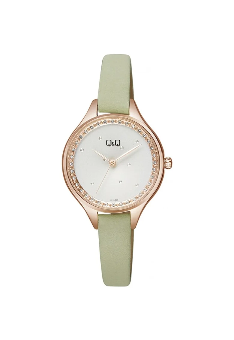 Ceas dama  Designer Collection, analog, rotund, curea din piele, bej cu auriu, Alb