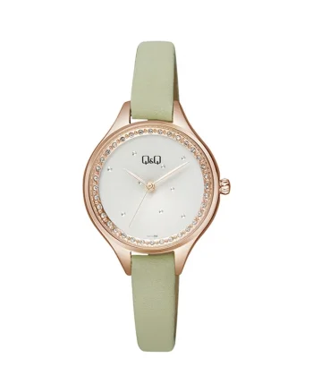 Ceas dama  Designer Collection, analog, rotund, curea din piele, bej cu auriu, Alb