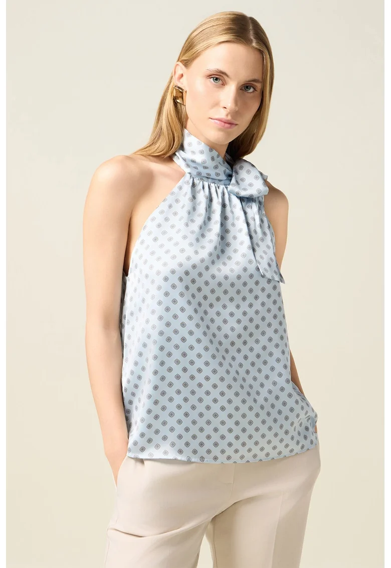 Bluza cu decolteu halter, fara maneci, Albastru deschis