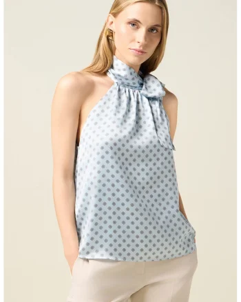 Bluza cu decolteu halter, fara maneci, Albastru deschis