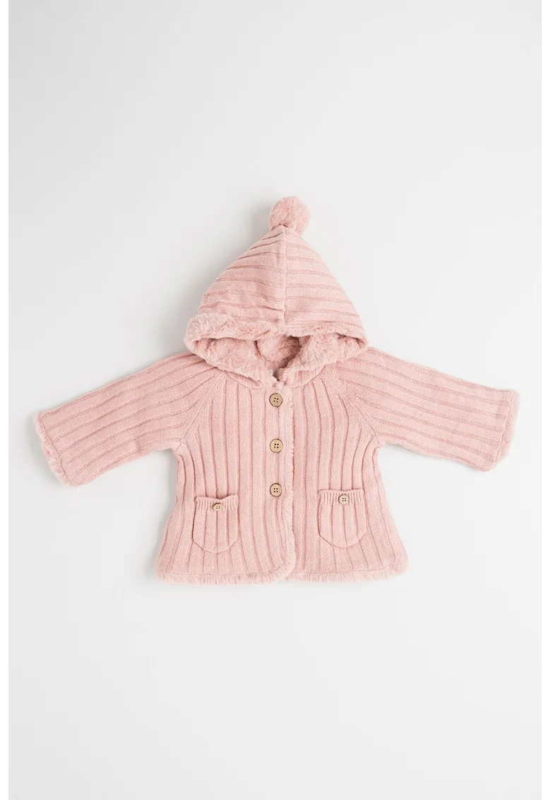 Cardigan tricotat cu nasturi, Roz deschis