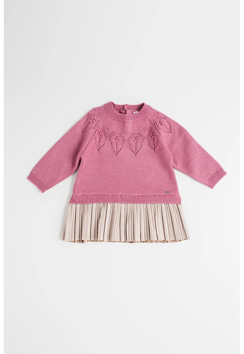 Rochie-pulover cu decolteu la baza gatului, Bej/Roz