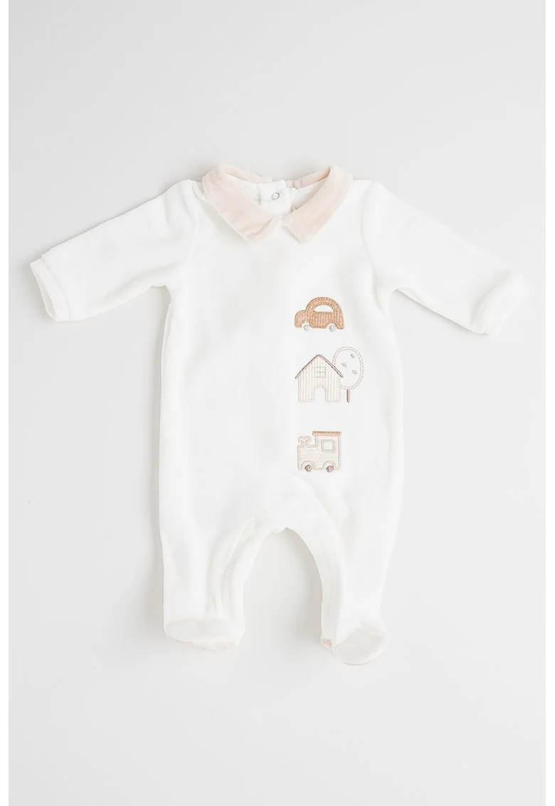 Salopeta de pijama din plus cu broderie, Alb murdar