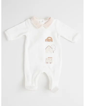 Salopeta de pijama din plus cu broderie, Alb murdar