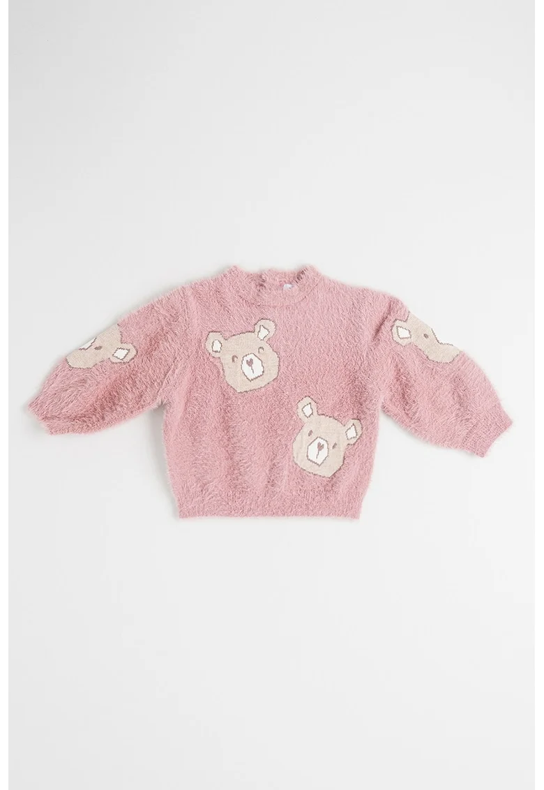 Pulover tricotat cu broderie, Roz prafuit