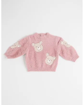 Pulover tricotat cu broderie, Roz prafuit