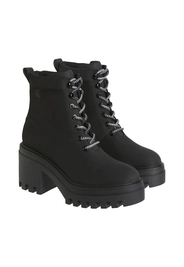 Botine cu platforma dama,  piele naturala, negru