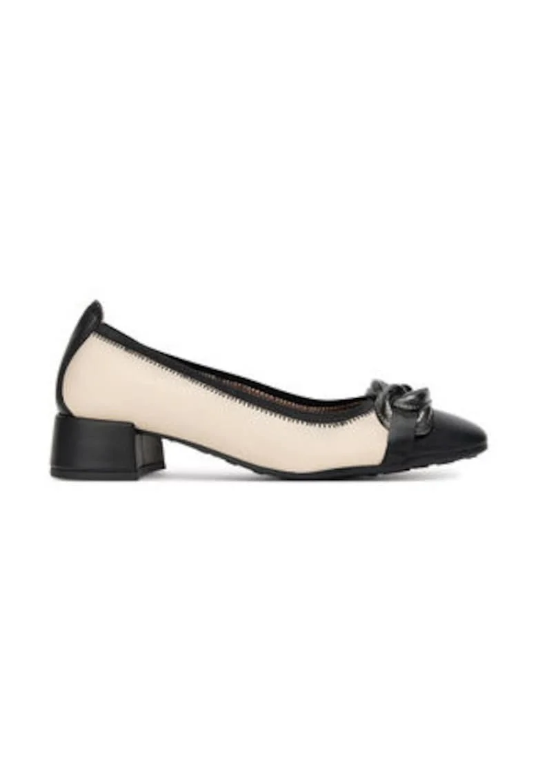 Pantofi dama,  piele naturala, crem si negru