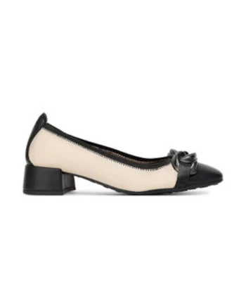 Pantofi dama,  piele naturala, crem si negru