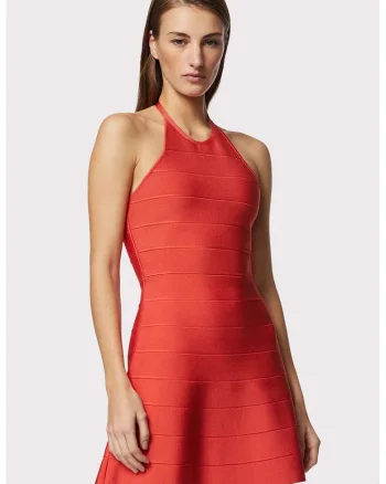 Rochie mini cu croiala in A si decolteu halter, Rosu