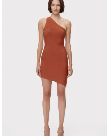 Rochie mini asimetrica cu umarul gol, Maro,