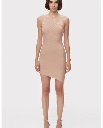 Rochie mini asimetrica cu umarul gol, Roz