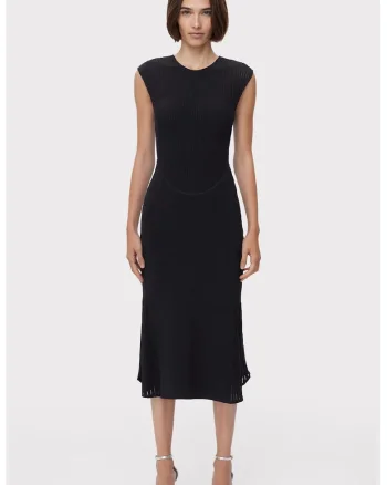 Rochie midi fara maneci si decolteu rotund, Negru