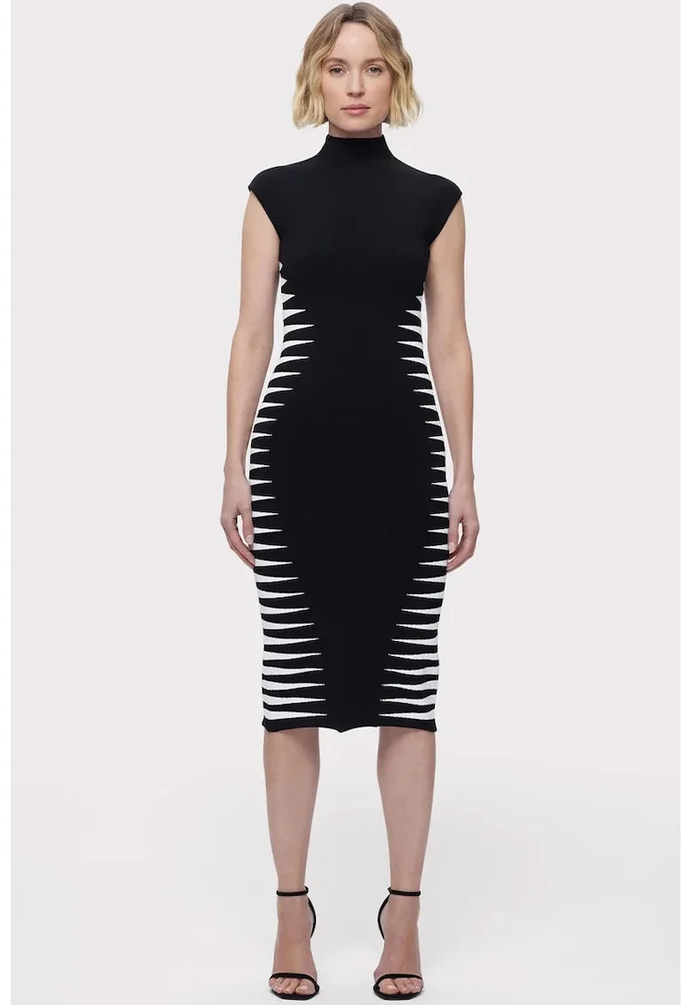 Rochie midi fara maneci si guler inalt, Negru
