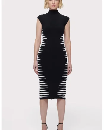 Rochie midi fara maneci si guler inalt, Negru