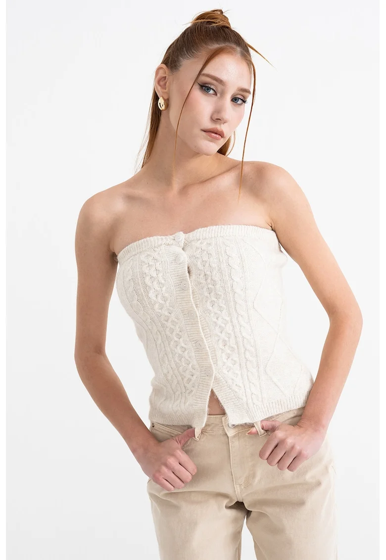 Bluza cu maneci din tricot, Crem