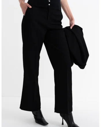Pantaloni cu talie medie si pensa, Negru