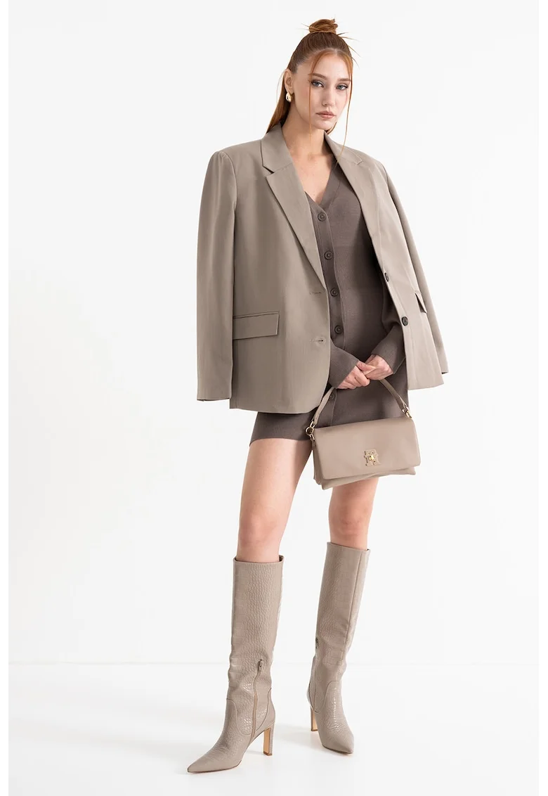 Rochie mini cu nasturi si decolteu in V, Maro taupe