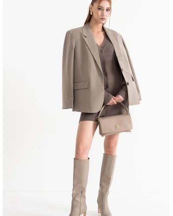 Rochie mini cu nasturi si decolteu in V, Maro taupe