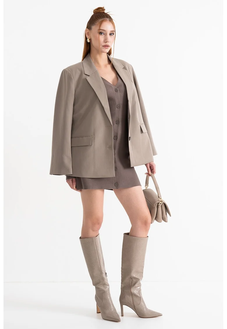 Sacou supradimensionat cu revere decupate, Maro taupe