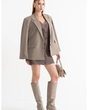 Sacou supradimensionat cu revere decupate, Maro taupe