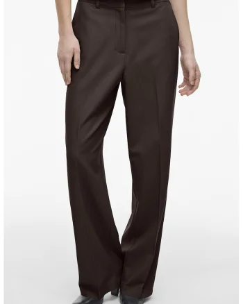 Pantaloni drepti cu talie inalta, Maro inchis