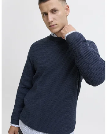 Pulover slim fit cu model texturat, Bleumarin