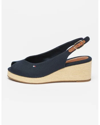 Sandale slingback cu talpa wedge, Albastru inchis