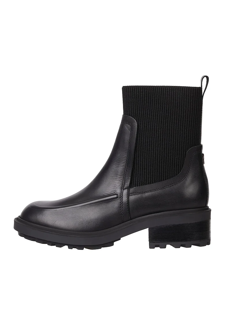 Botine din piele cu segmente elastice, Negru