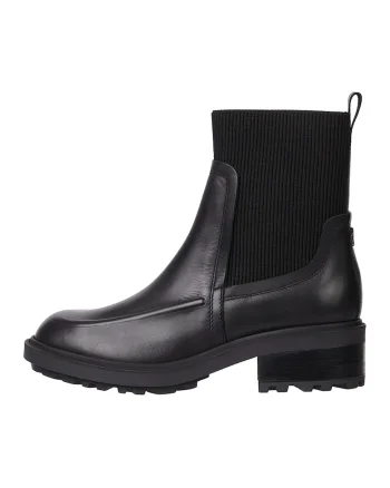 Botine din piele cu segmente elastice, Negru