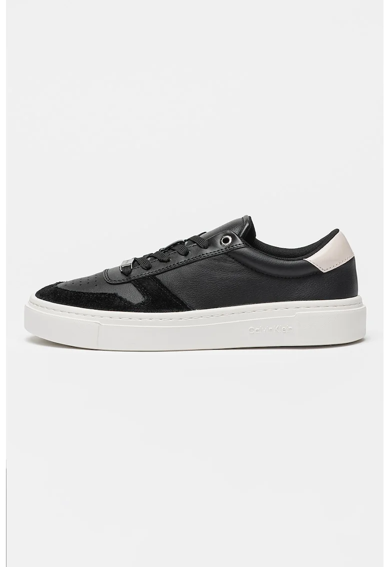 Pantofi sport cu sireturi si insertii din piele intoarsa Cupsole, Negru