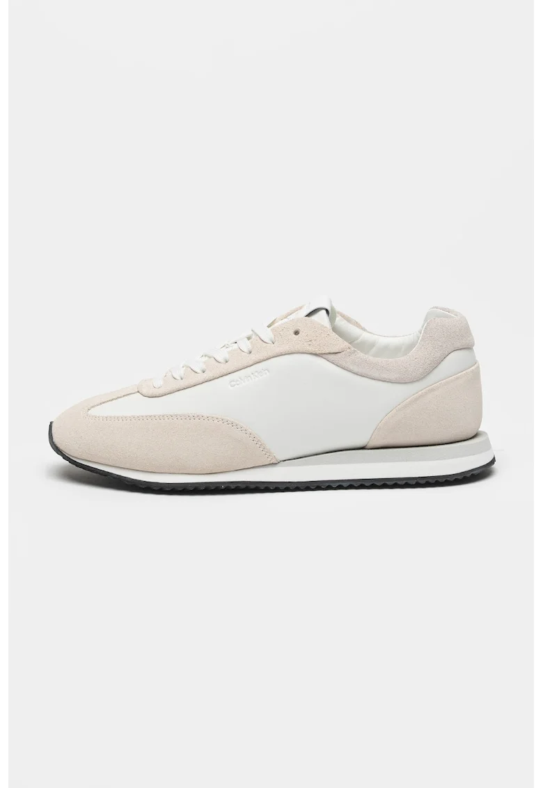 Pantofi sport din piele si piele intoarsa, Alb/Crem