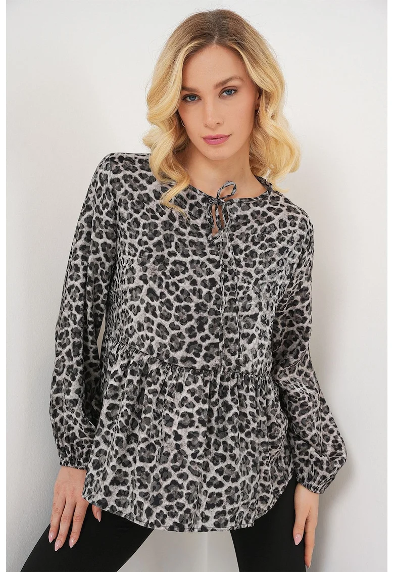 Bluza dama, HiCCUP BDART, maneca lunga, gri, viscoza