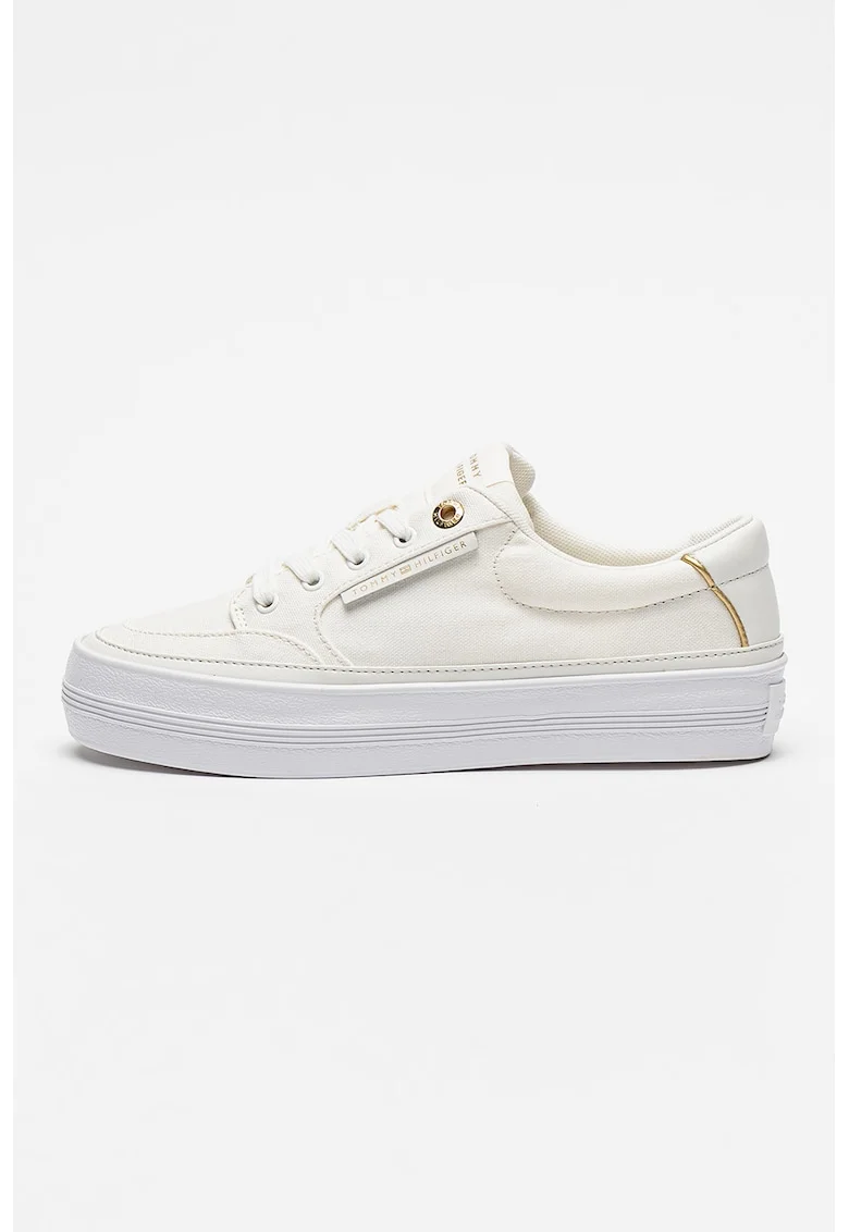 Pantofi sport low-cut cu talpa flatform, Auriu/Alb optic/Alb murdar