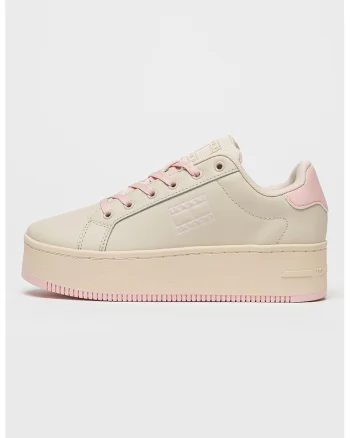 Pantofi sport flatform din piele cu detalii din piele ecologica, Maro taupe deschis/Roz
