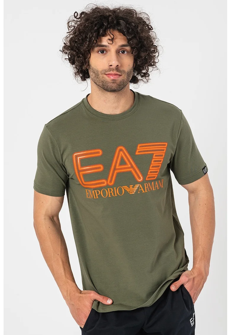 Tricou cu imprimeu logo, Portocaliu/Kaki