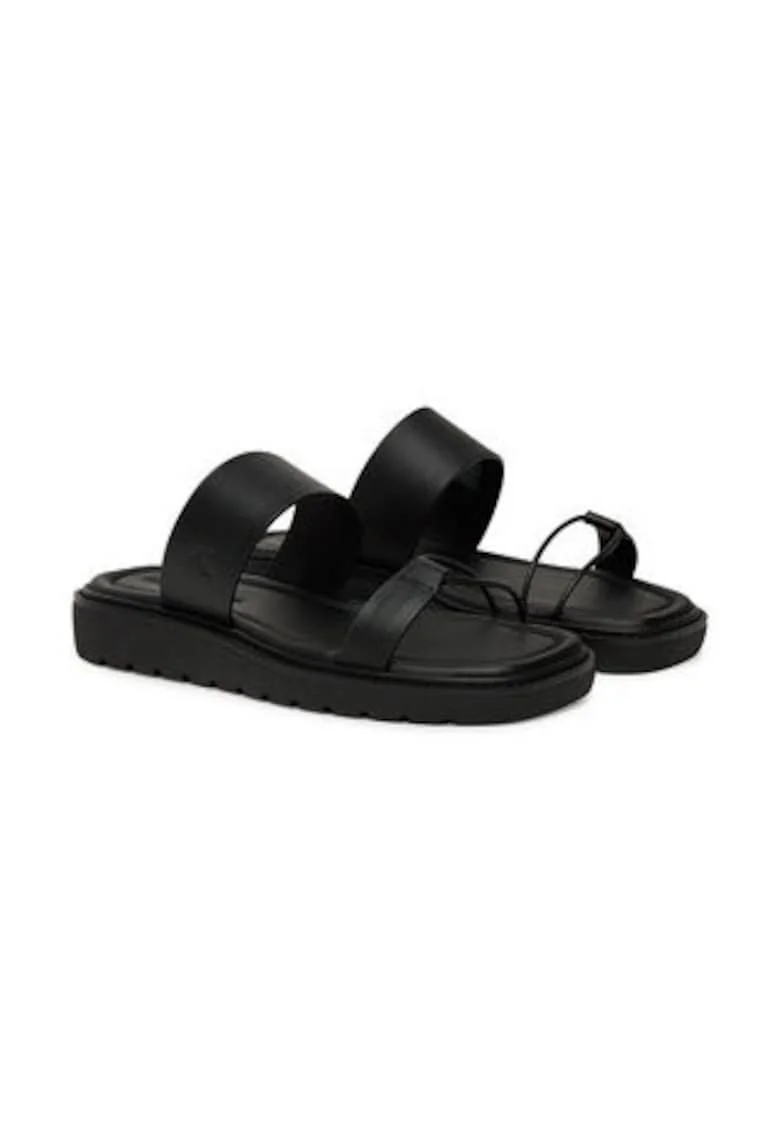 Slapi dama,  piele naturala, negru