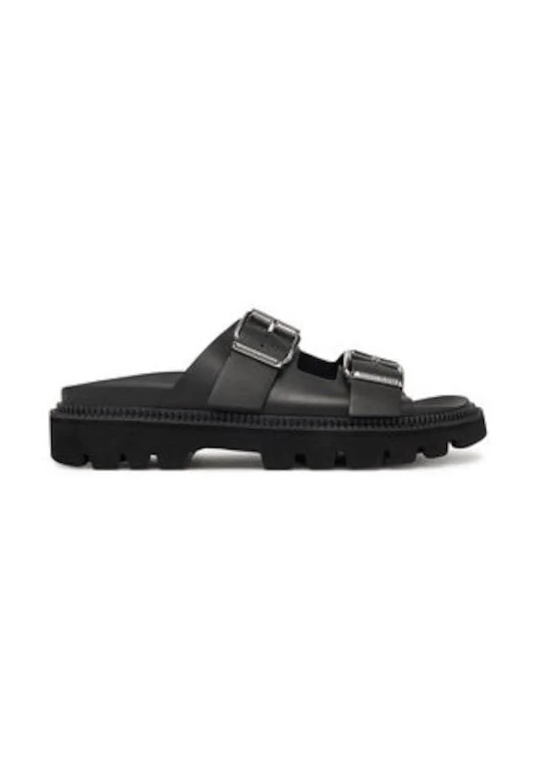 Slapi dama,  piele naturala, negru