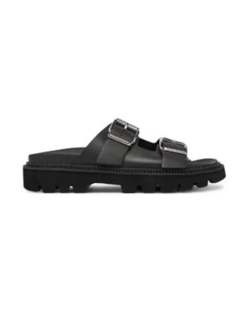 Slapi dama,  piele naturala, negru