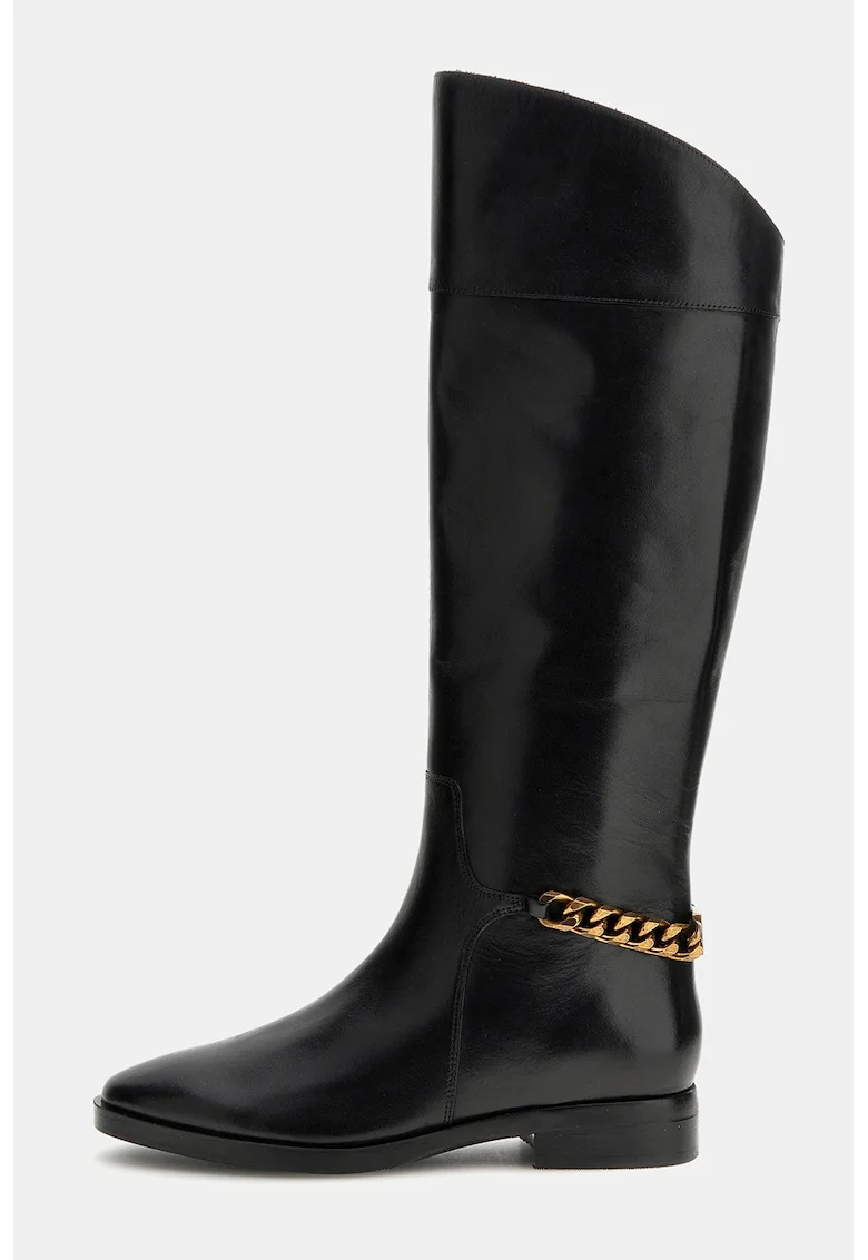 Cizme de piele cu lant decorativ Joicy, Negru