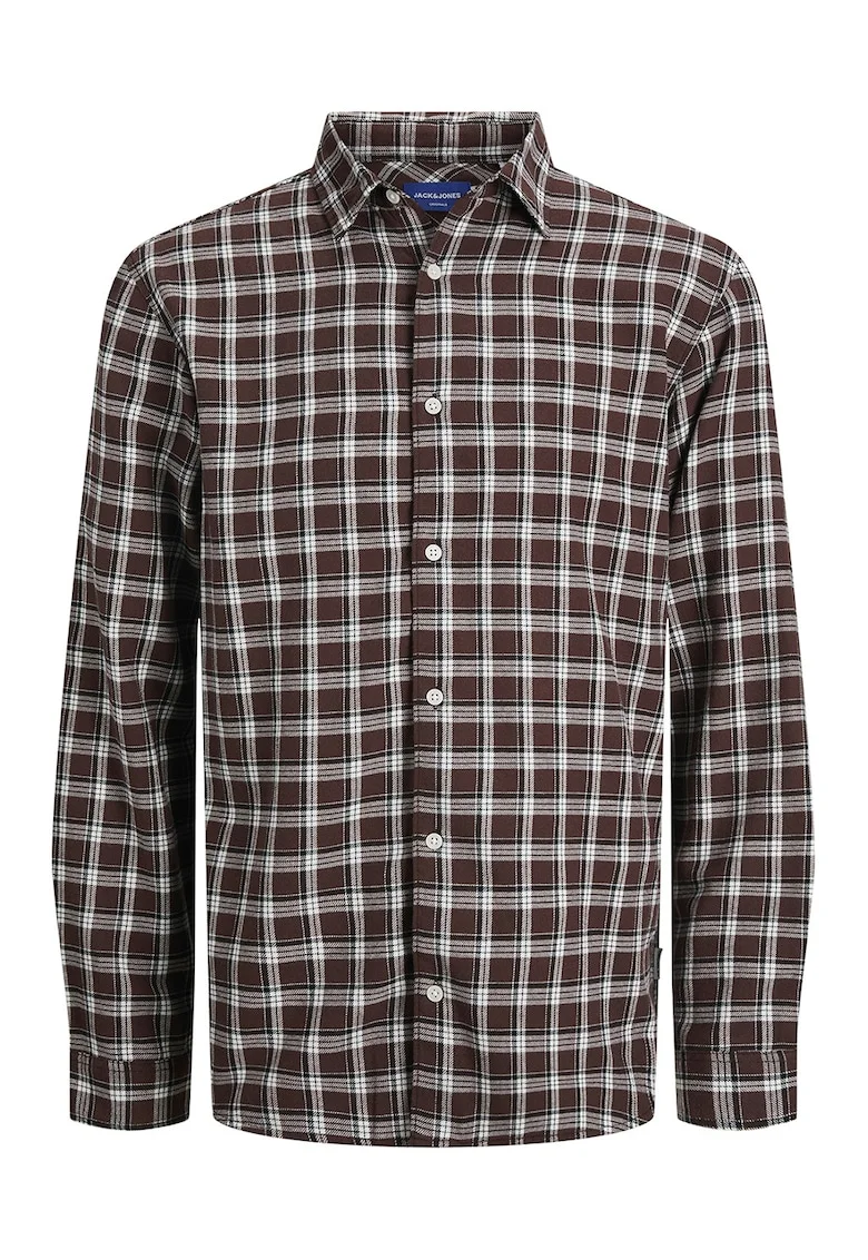 Camasa regular fit cu model in carouri, Alb/Maro cognac