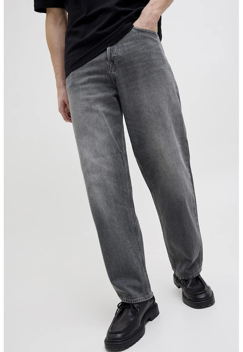 Blugi cu croiala baggy si model cu 5 buzunare, Gri inchis