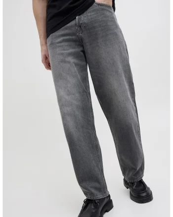 Blugi cu croiala baggy si model cu 5 buzunare, Gri inchis
