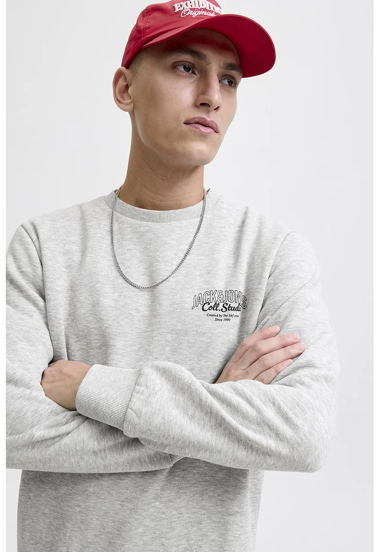 Bluza de trening regular-fit cu decolteu la baza gatului Makoto, Gri deschis melange