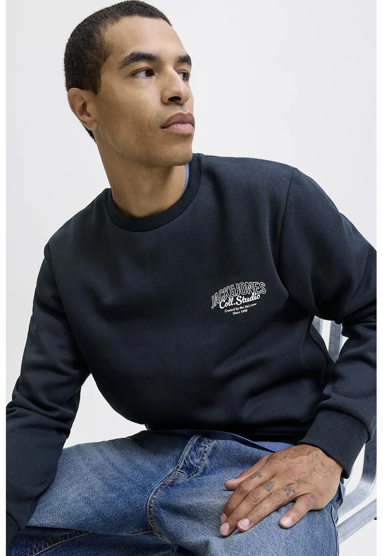 Bluza de trening regular-fit cu decolteu la baza gatului Makoto, Bleumarin