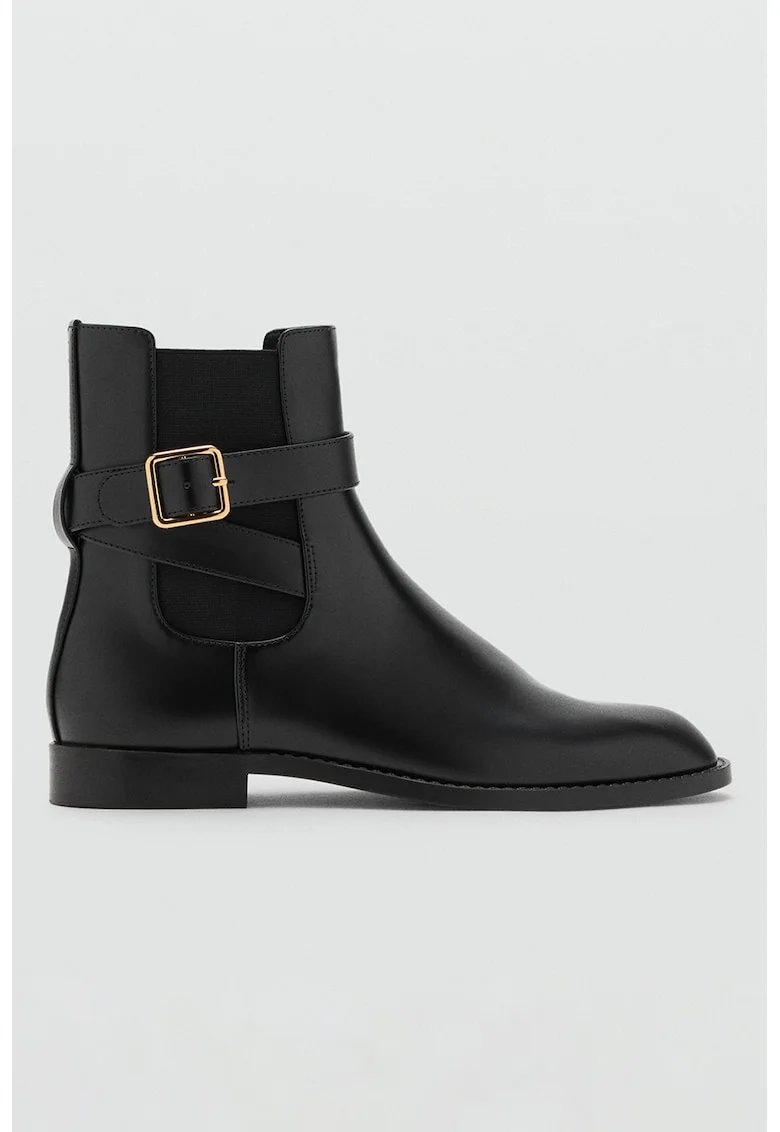 Ghete Chelsea de piele ecologica cu bareta decorativa, Negru