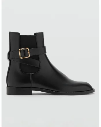 Ghete Chelsea de piele ecologica cu bareta decorativa, Negru