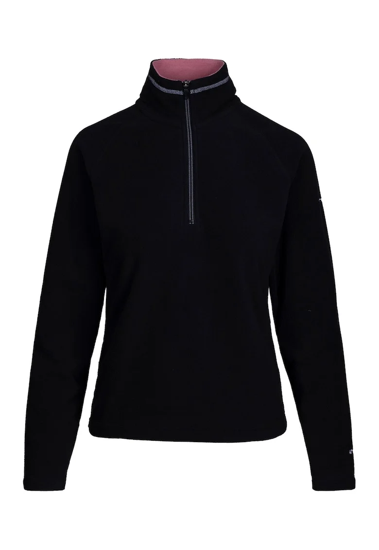 Bluza de trening din fleece cu fenta cu fermoar scurt Skylar, Negru/Roz deschis