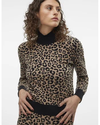 Pulover cu maneci lungi si model, Negru/Bej